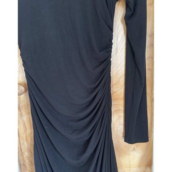 Theory Long Sleeve Round Neck Gathered Ruched Sides Black Jersey Dress Sz M - Picture 9 of 11